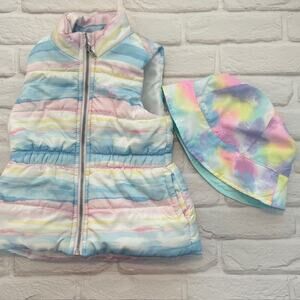 Toddler Girls 2T Calvin Klein Vest & Wonder Nation OS Hat Blue Yellow Pink
